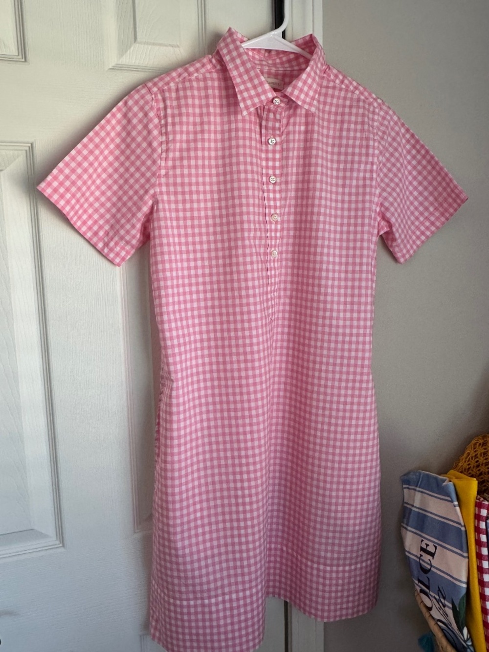 NEW-MINT CONDITION, ANN MASHBURN SHORT-SLEEVED POPOVER DRESS, PINK GINGHAM